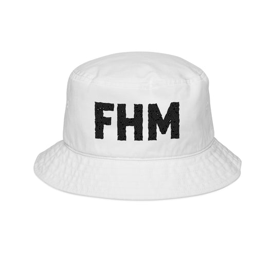 White FHM Embroidered Bucket Hat